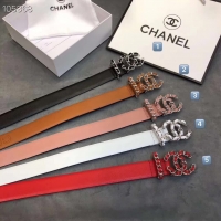 Chanel•雙C穿皮Logo皮帶   寬3cm