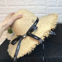 Chanel·拉菲草絲帶沙灘太陽帽
