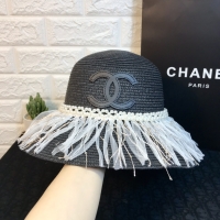 Chanel·純手珍珠配飾流蘇邊草帽