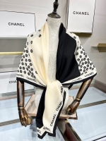 Chanel·經典黑白配色羊絨大方巾Size:140*140cm