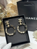 Chanel·方鉆黑皮編織耳環
